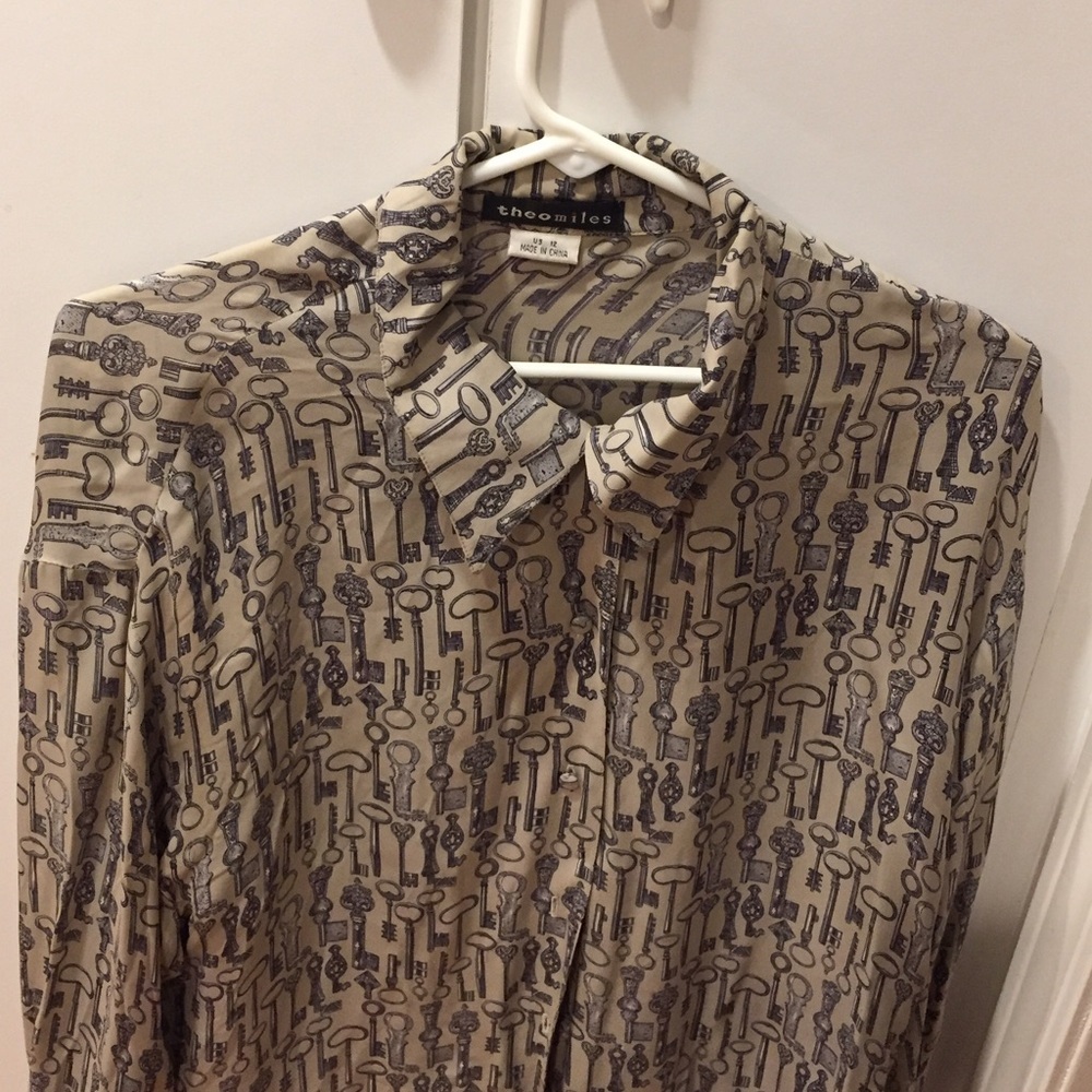 Theo Miles Silk button down blouse - blue on blue pattern